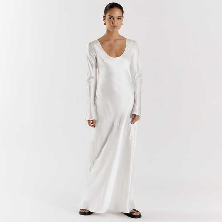 one piece loose dress Loose White Color One Piece Dresses Stay On Trendy- Cotton One Piece Dress