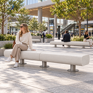 Banc de patio extérieur en béton, assise moderne pour l'extérieur, longueur personnalisable, pour place publique, jardin et carré - Product Image 1
