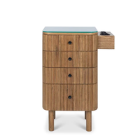 Chariot de coiffure portable en bois teinté avec support pour sèche-cheveux et tiroir, idéal pour salon de beauté ou usage domestique