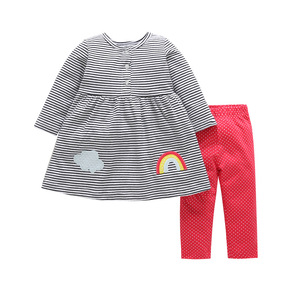 Shopping Online all'ingrosso abbigliamento Boutique per bambini stile Country Set a righe manica lunga per bambina - Product Image 1