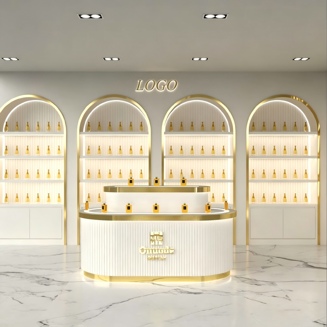 Custom Cosmetic Kiosk Perfume Display Fixtures Luxury Beauty Retail Shopfitting for Shopping Mall Beauty Stores Interior Design