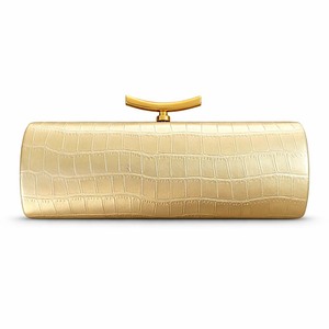 Black PU Crocodile Clutch Bag with Gold Tone Handle and Chains Strap Fashion Evening Party Handbag Solid Pattern <b>Clip</b> Closure - Product Image 3