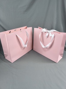 Luxury Pink Matte Paper Bags with Satin Bow Handle - Custom White <b>Hot</b> Stamping Logo Gift Bags for Boutiques for Party - Product Image 6