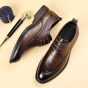 Nouvelles chaussures décontractées en cuir vieilli délavé 2026, chaussures derby à semelle extérieure, chaussures habillées à lacets à bout pointu tendance pour le bureau - Product Image 1