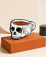 Tasse à café moderne en émail métallique motif tête de squelette, vente en gros fabricant, pour Halloween, café, bar, barista, boisson matinale, cadeau personnalisé
