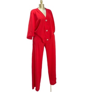 Colección Primavera 2025: Camisa de Manga Siete, Cuello en V, Cintura Alta, Pierna Recta, Holgada, Casual, con Patrón Sólido para Mujer, Estilo Europeo Americano - Product Image 2