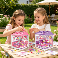 Kit de Montaje de Mini Casa DIY, Miniatura de Tienda, Modelo de Escena en Miniatura, Juguete de Construcción de Tienda de Repostería, Helados, Café y Hamburguesas para Niños