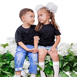 T-shirt en coton noir uni à manches courtes, col rond, style jersey décontracté, imprimé, 180g, fabriqué en Chine, logo IMLRON KIDS au dos du col - Product Image 1