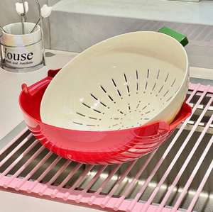Cesta Escurridora de Verduras de Doble Capa, Utensilios de Cocina para Fregadero, Escurridor Giratorio de Plástico, Recipiente Escurridor en Verde, Azul y Rosa - Product Image 6