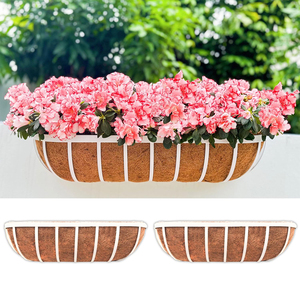 Jardinières de fenêtre en métal blanc pour balustrades de terrasse, avec doublures en coco, jardinières murales rectangulaires pour plantes d'extérieur - Product Image 1