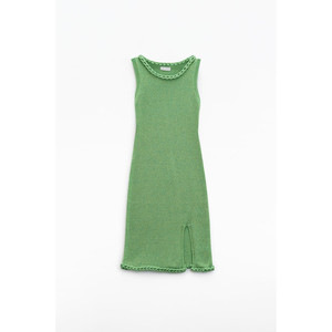 Abito Midi Lavorato a Maglia con Dettaglio Intrecciato in Verde - Product Image 1