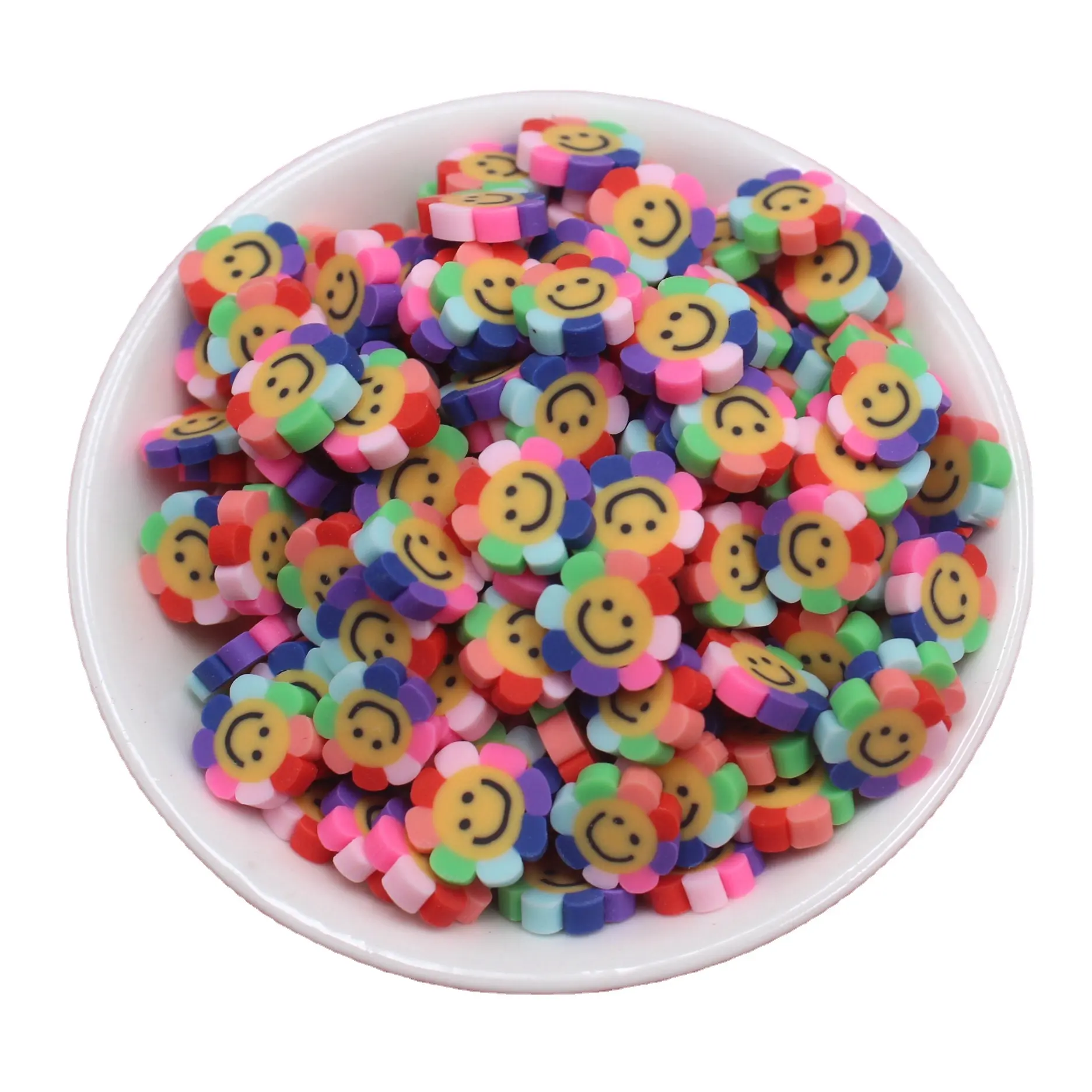 1KG 1cm de dibujos animados sonriente de la arcilla de La Flor rebanadas de cerámica miniatura colorida Flor de chispas para DIY Baba Accesorios