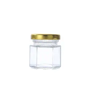 Individuelles 45 ml leeres mini-sechseckiges Chilli Honig Lebensmittelverpackungsglas mit goldenen Deckeln günstig zu verkaufen