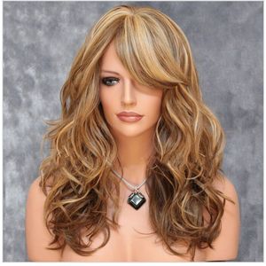 Perruque complète en fibre haute température, style cosplay, <span class=keywords><strong>frange</strong></span> latérale, grandes boucles ondulées SW-016, style européen et américain, peut être permanentée et teinte - Product Image 1