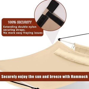 12FT <span class=keywords><strong>Beige</strong></span> Anti-Flip Grand <span class=keywords><strong>Hamac</strong></span> 450LB Capacité Fer Épandeur Balançoire Pli Caractéristique Corde pour Patio Jardin Arrière-Cour Plage - Product Image 3