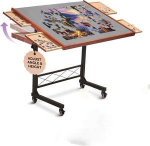 CLEAZY 1500-Piece Wooden Puzzle Table With Lazy Susan, Tilt Stand, 4 Drawers & LED Lamp - Portable Board With Cover