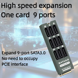Tarjeta de Expansión PCIe <span class=keywords><strong>M</strong></span>.<span class=keywords><strong>2</strong></span> <span class=keywords><strong>M</strong></span> Key a 9 Puertos <span class=keywords><strong>SATA</strong></span> 3.0 6Gbps, Adaptador de Almacenamiento RAID con Carcasa Metálica - Product Image 2