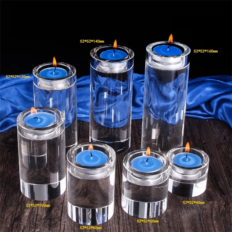 High clear crystal glass tall pillar round rod candle holder luxury table stand lucid crystal candle holder