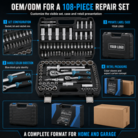 Lot de 108 outils de réparation automobile en acier au chrome-vanadium (CRV) avec douilles et clé à cliquet, garantie 3 ans pour garage domestique et OEM
