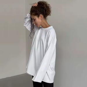 <span class=keywords><strong>T</strong></span>-shirts pour femmes à manches longues surdimensionnés Coupe ample <span class=keywords><strong>Coton</strong></span> 100% Col rond <span class=keywords><strong>T</strong></span>-shirts épais pour femmes - Product Image 2