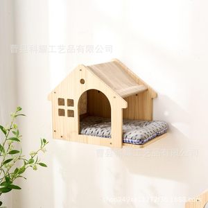 Wooden Cat <b>Bed</b> Solid Wood Wall Mounted <b>House</b> Shape Pet Hammock For Cats Durable Four Seasons Use - Product Image 3
