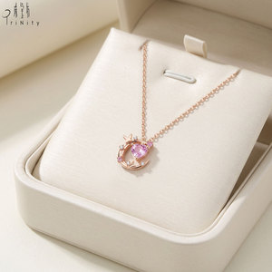 Hong Kong Supplier Jewelry Export Moon Design Heart Shape Jewelry 18K Solid Rose Gold Pink Sapphire And Diamond Pendant <b>Necklace</b> - Product Image 6
