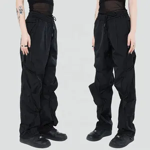 Women Black With White Cargo Pants With Front Zipper Back Pocket Front Pleated Casual Zipper Cargo Pants