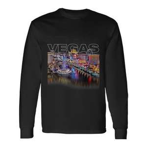 Camiseta de manga larga Vegas Strip con diseño de paisaje urbano y luces de Las Vegas, Nevada - Product Image 1