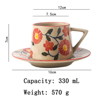 Tasses et soucoupes en céramique émaillée craquelée, magnifiques tasses à latte à motifs floraux, vaisselle en poterie artisanale, mugs compatibles lave-vaisselle