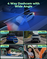 Cámara para Auto de 4 Canales, Delantera y Trasera, Interior, 1080p FHD, Vista de 360 Grados, Monitor de Estacionamiento Izquierdo y Derecho, 128GB