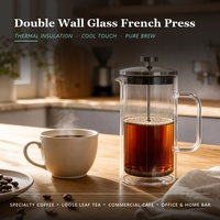 Cafetière à piston en verre borosilicate à double paroi 350ml 650ml 1000ml avec piston en acier inoxydable 304 résistant à la chaleur