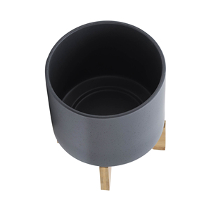 Vaso in ceramica opaca con supporto in legno per decorazioni domestiche, tavolo, ingresso, patio, giardino - Product Image 4