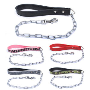 パンクスカルスパイク犬用首輪 + ヘビーチェーンリーシュ工場直販大型犬用ストロングレザーペットカラーアウトドアトレーニング - Product Image 4