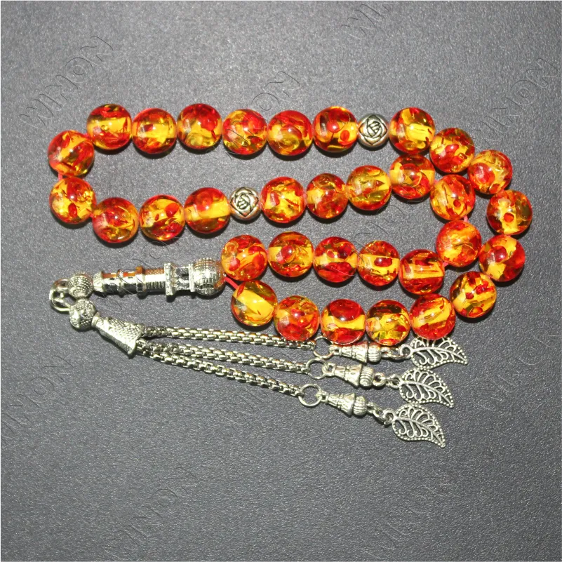 Resin Amber Tasbih Muslim Handmade Misbaha 10mm 33 Prayer Beads with Stainless Steel Tassel Arabic Rosary Jewelry Eid gift