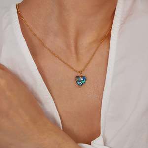 Women's Stainless Steel Gold-Plated Love Necklace Heart-Shaped Natural <b>Abalone</b> <b>Shells</b> Pendant Link Chain Style for Anniversaries - Product Image 4