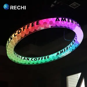 RECHI照明圆形悬挂亚克力RGB发光二极管灯箱带海洋球装饰亚克力灯箱零售店