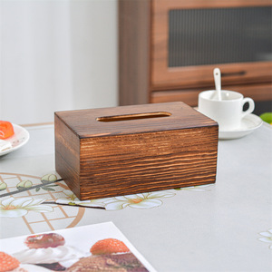 Caja de pañuelos de madera maciza de Paulownia con acabado de carbón, hecha a mano, impermeable, para uso en el hogar y sala de estar - Product Image 1