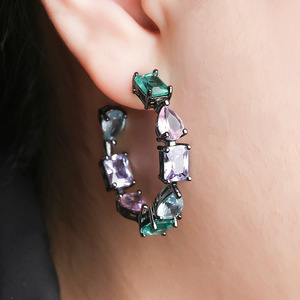 Bijoux fantaisie écologiques en cuivre plaqué or noir, pierres en verre multicolores, zircon géométrique, boucles d'oreilles mixtes <span class=keywords><strong>pour</strong></span> femmes - Product Image 5