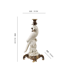 Luxury Fireplace Villa European <strong>White</strong> Ceramics Parrot Single <strong>Candlestick</strong> with Copper Base - Product Image 6