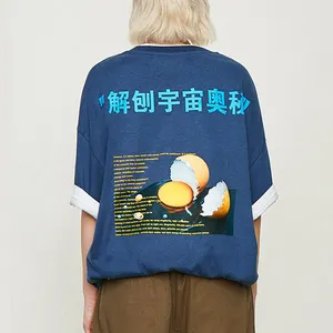 Camiseta sólida de gran tamaño para mujer, camiseta de gran tamaño de peso pesado, camiseta popular con cuello y mangas de montaje
