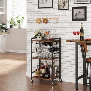 Carrello Bar, Carrello di Servizio per Casa con Ripiano a 3 Livelli, Carrello per Bevande con Portabottiglie, Portabicchieri, Carrelli Bar Mobili per la Casa - Product Image 5