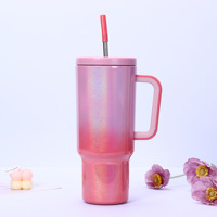 Nouveau design de gobelet isolé sous vide en acier inoxydable 40oz dégradé de couleur arc-en-ciel tasse de voiture de voyage avec paille et poignée