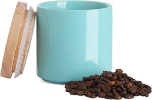 Ceramic Food Storage Jar Stackable Kitchen Canisters <strong>Containers</strong> with Airtight Seal Wooden Lid for <strong>Ground</strong> <strong>Coffee</strong> Tea Sugar - Product Image 2