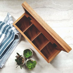Boîte de rangement à thé classique en bois de qualité supérieure à 4 compartiments avec couvercle à charnières en laiton, design durable et écoresponsable, 25x10x10 CM - Product Image 4