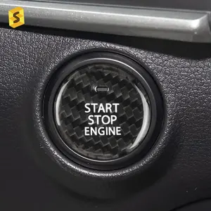 ES卸売リアルカーボンファイバーカーアクセサリー自動装飾エンジンスタートストップボタンステッカーカバーマツダCX30用