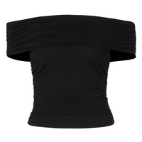Europese en Amerikaanse stijl dameskleding zomer 2025 nieuwe mode sexy strakke afslankende off-shoulder taille T-shirt groothandel