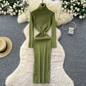 2025 estate elegante tunica a collo alto tubino abito Midi <span class=keywords><strong>in</strong></span> <span class=keywords><strong>maglia</strong></span> sottile per le donne - Product Image 2