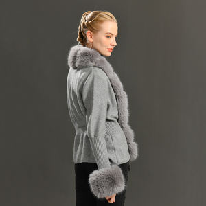 Lady Elegant Vintage Knit Cardigan Sweaters With <strong>Faux</strong> <strong>Fut</strong> Trim Wool Knit Cardigan Women Knit Cardigan - Product Image 3