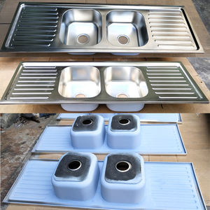 Évier de cuisine en acier inoxydable SUS201 TC 1500x500mm avec égouttoir, deux trous, installation au-dessus du comptoir, usage commercial - Product Image 6