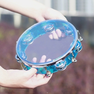 Tambourin en métal rouge et bleu de 8 pouces, cloche à main, lot de 4 pour spectacle de danse, lecture de musique, applaudissement - Product Image 3